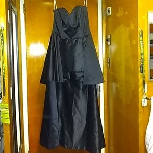 Long black prom dress.